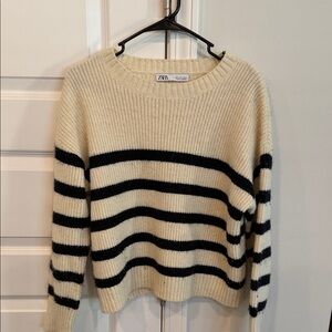 Zara Cream and Black Striped Knit Sweater - Women's
